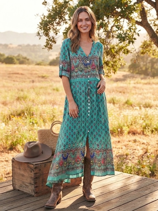 Dresses & Skirts - Button Down Short Sleeve County Dress